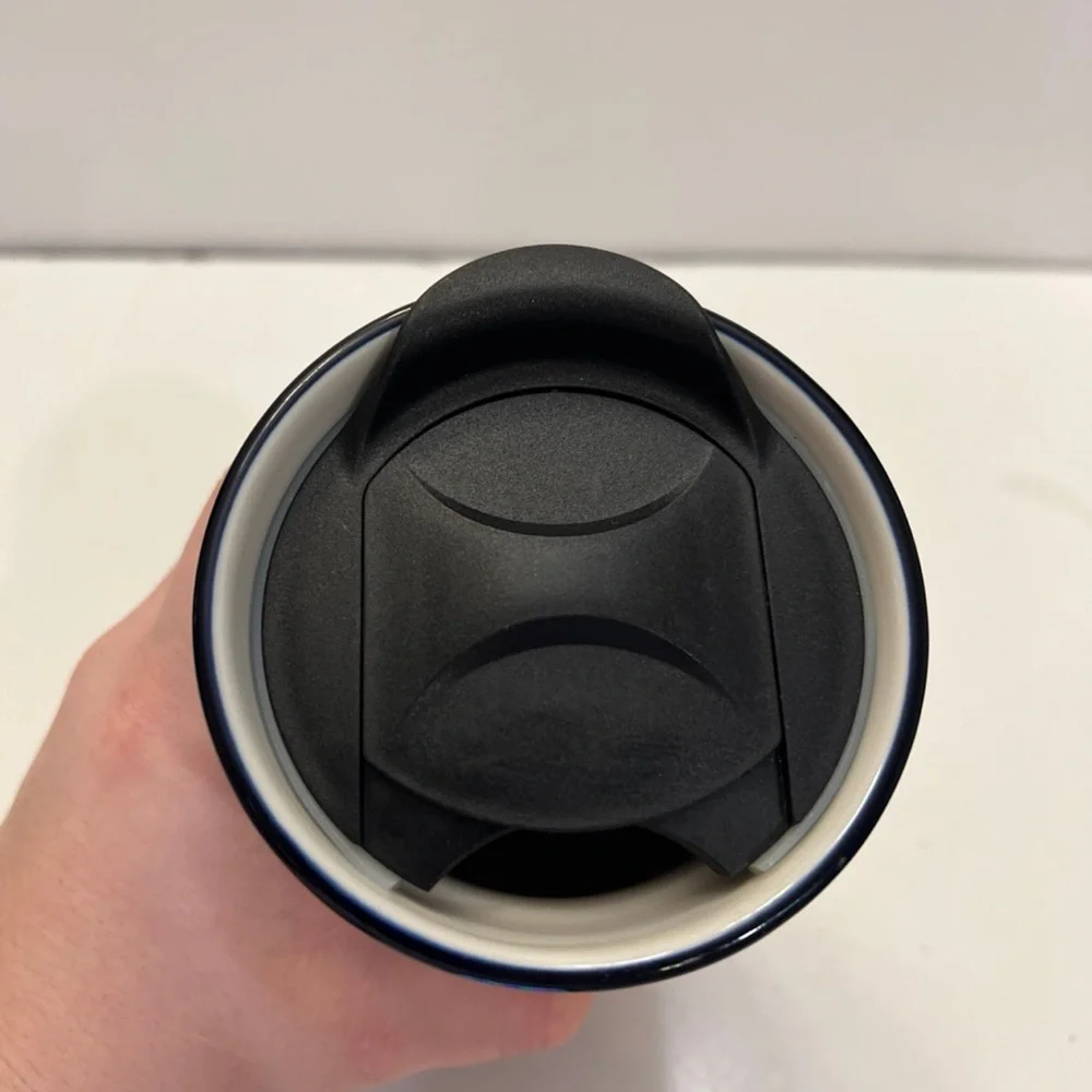 Starbucks ban.do Blue Floral Double Wall Ceramic Mug Tumbler + lid 12oz …